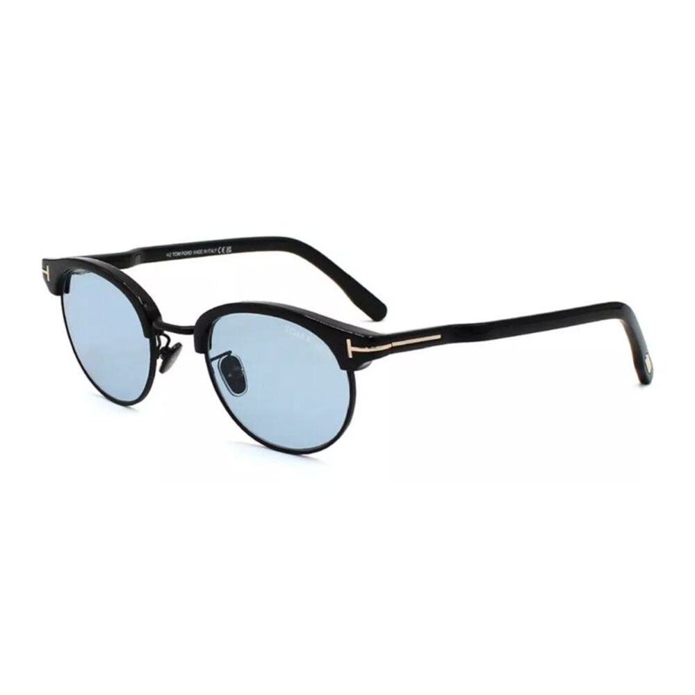 Tom Ford Sunglasses Browline Full Rim, Shiny Black Frame and Smoke Lens